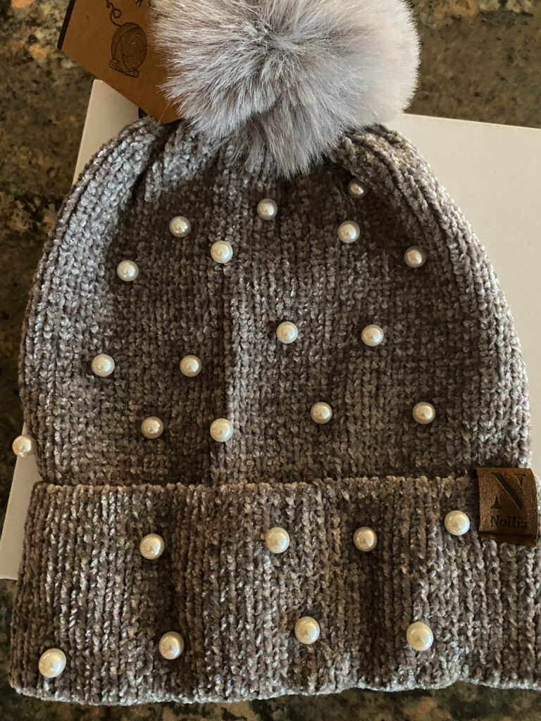 Gray Pearl Pom Pom Beanie